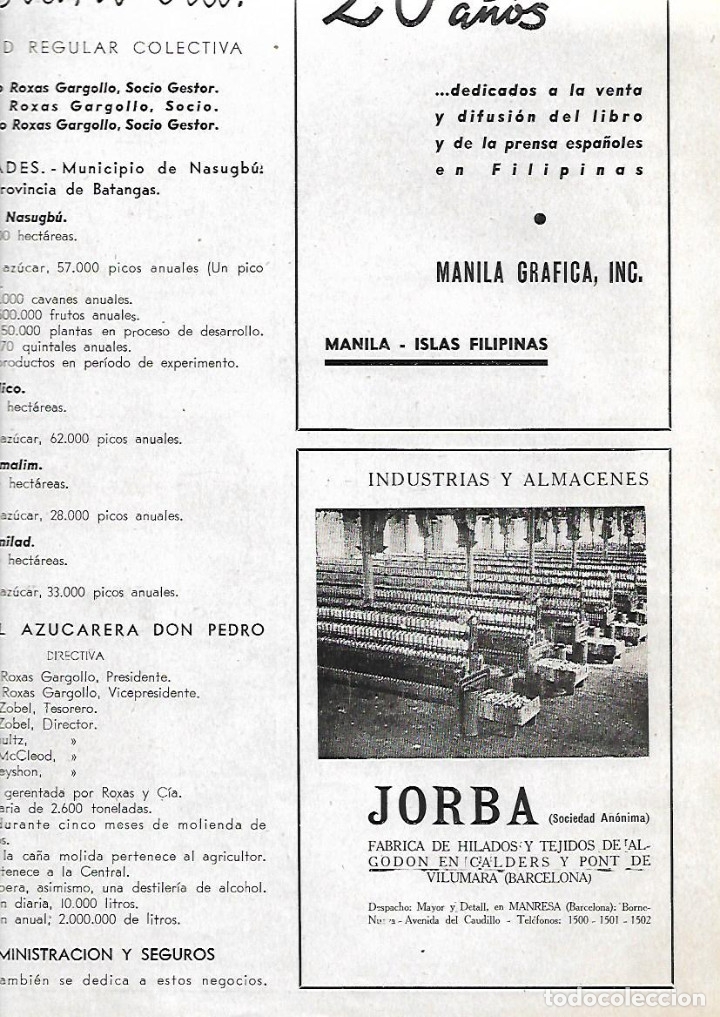 Collectionnisme: A&Ntilde;O 1942 PUBLICIDAD INDUSTRIA ALMACEN JORBA FABRICA TEXTIL CALDERS PONT DE VILOMARA MANRESA