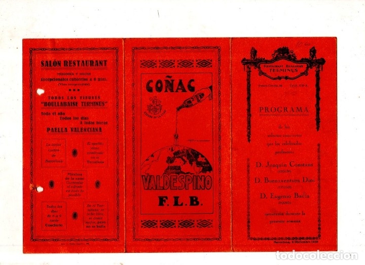 Collectionnisme: PROGRAMA DE LOS SELECTOS CONCIERTOS CELEBRADOS POR D. JOAQUIN CONSTANS, D. BUENAVENTURA. D. E. BADIA