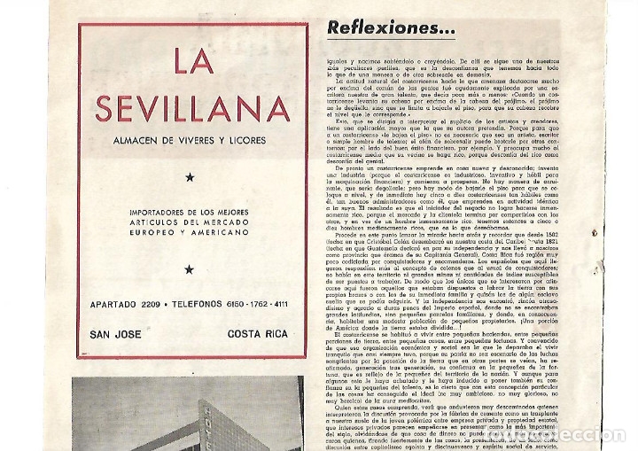 Collectionnisme: A&Ntilde;O 1959 PUBLICIDAD LA SEVILLANA ALMACEN VIVERES HOTEL EUROPA SAN JOSE COSTA RICA