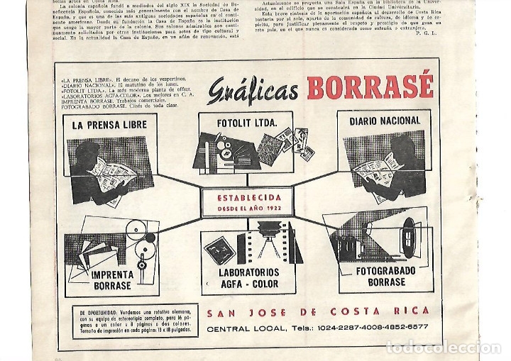 Collectionnisme: A&Ntilde;O 1959 RECORTE PRENSA PUBLICIDAD GRAFICAS BORRASE SAN JOSE DE COSTA RICA