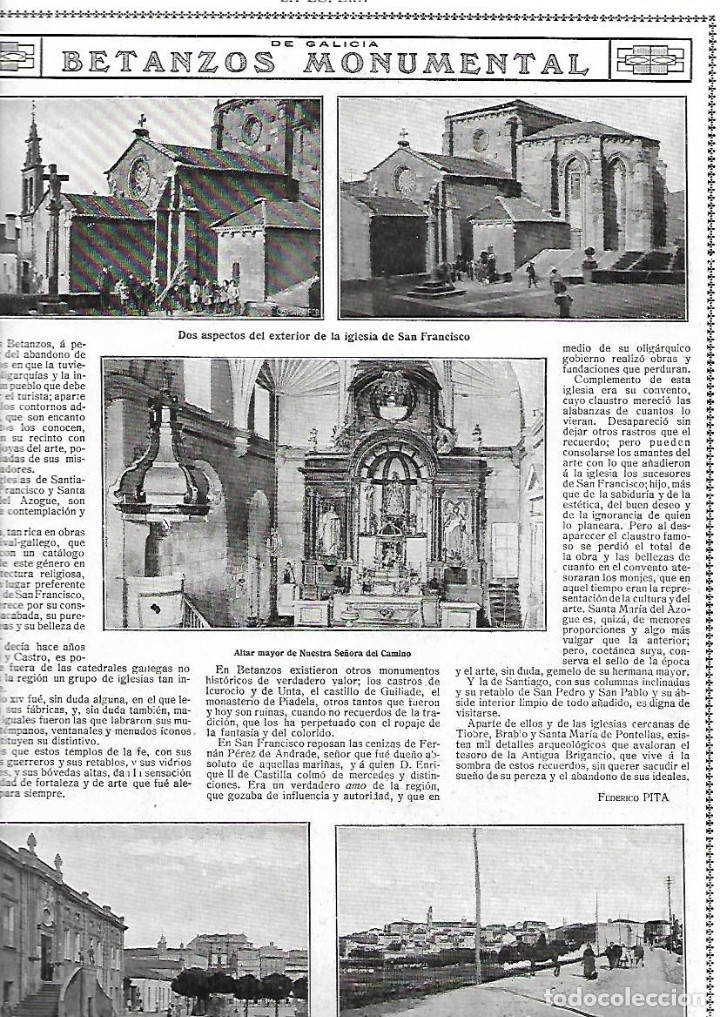 Collezionismo: A&Ntilde;O 1919 BETANZOS MONUMENTOS IGLESIA SAN FRANCISCO ALTAR NUESTRA SE&Ntilde;ORA DEL CAMINO PLAZA DEL CAMPO
