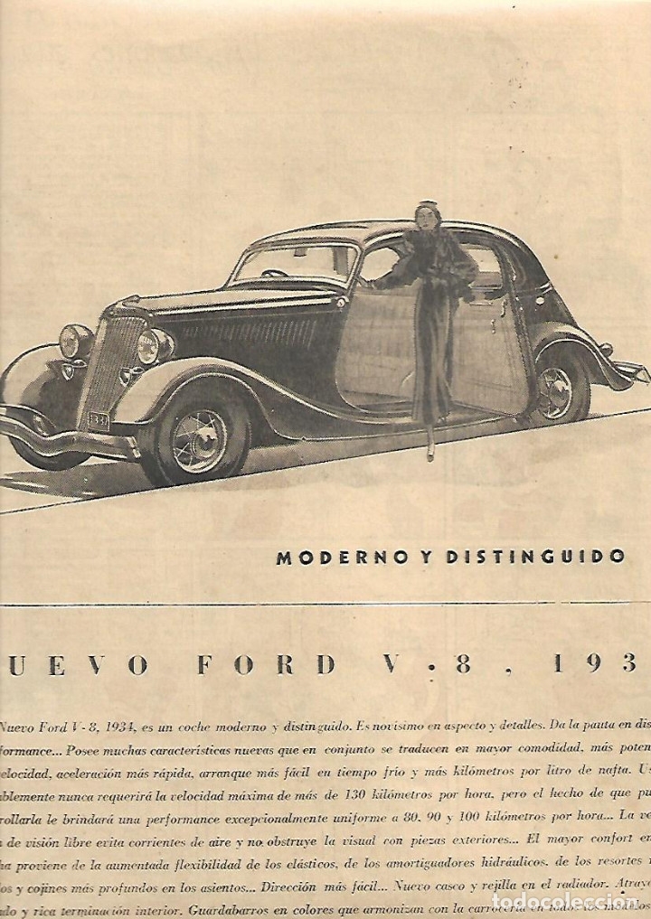 Collezionismo: A&Ntilde;O 1934 RECORTE PRENSA PUBLICIDAD NUEVO FORD V 8 COCHE MODERNO AUTOMOVIL