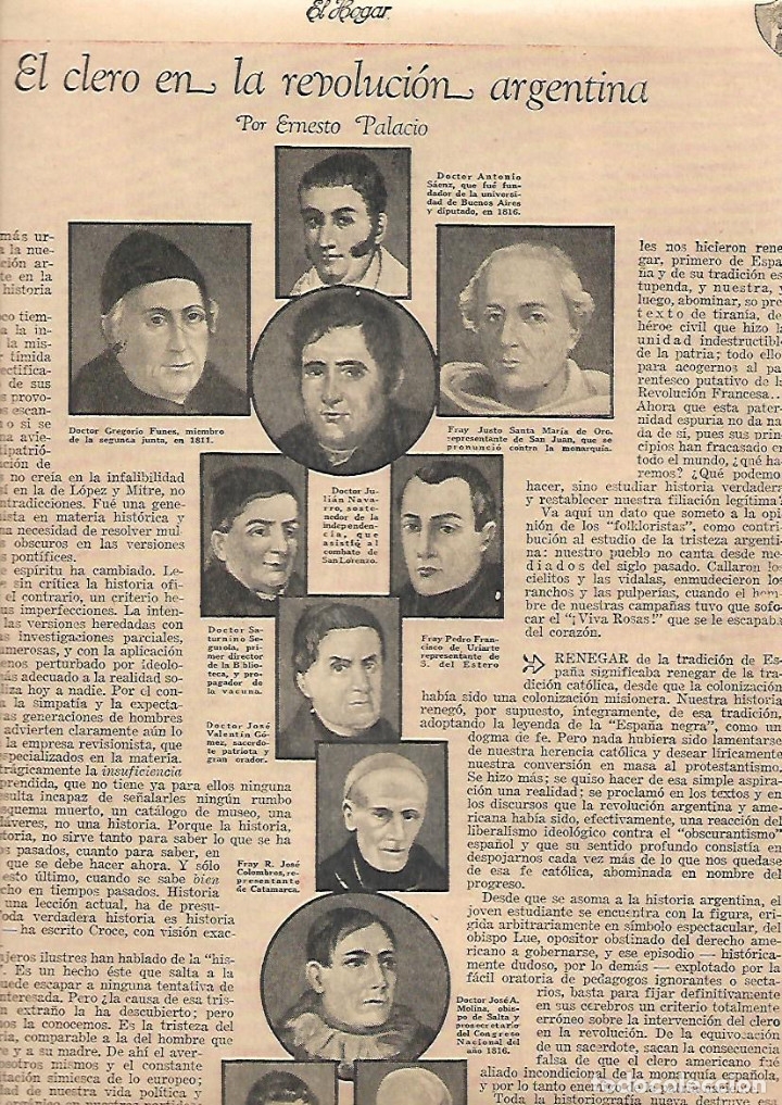 Collezionismo: A&Ntilde;O 1934 RECORTE PRENSA EL CLERO EN LA REVOLUCION ARGENTINA RELIGION
