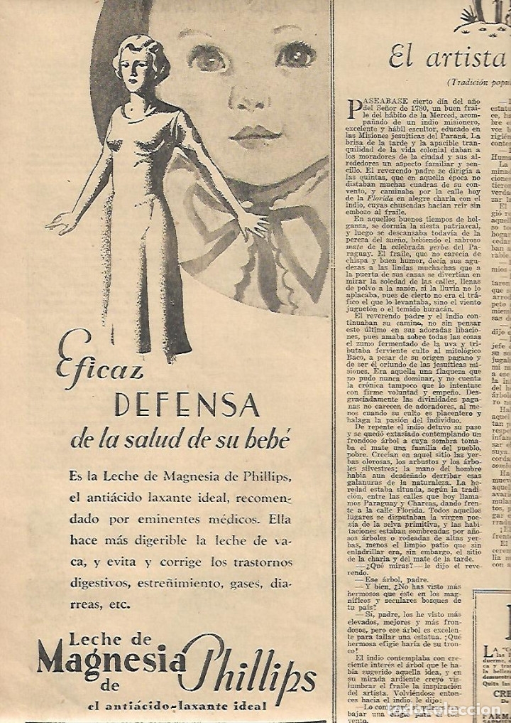 Coleccionismo: A&Ntilde;O 1934 RECORTE PRENSA PUBLICIDAD LECHE DE MAGNESIA PHILLIPS ANTIACIDO LAXANTE
