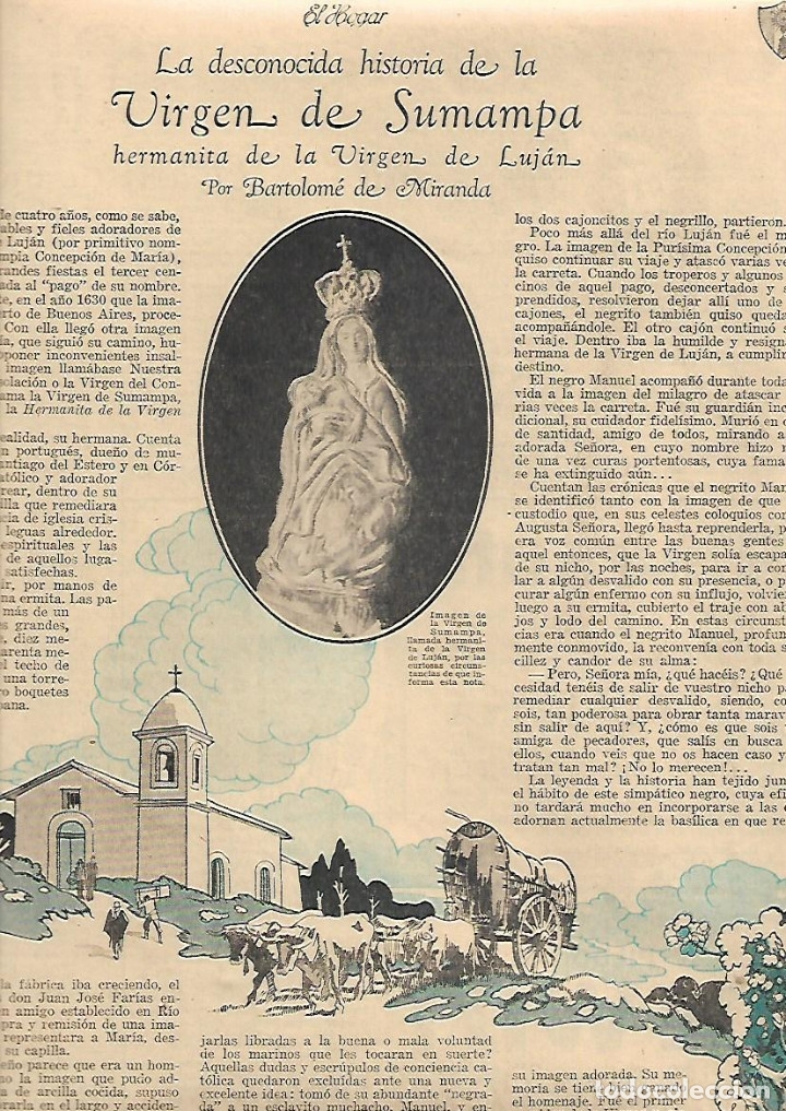 Coleccionismo: A&Ntilde;O 1934 RECORTE PRENSA HISTORIA VIRGEN DE SUMAMPA HERMANITA DE LA VIRGEN DE LUJAN RELIGION