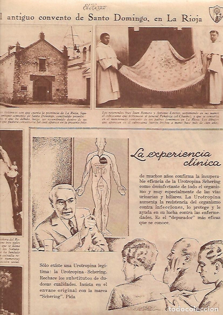 Colecionismo: A&Ntilde;O 1934 RECORTE PRENSA EL ANTIGUO CONVENTO DE SANTO DOMINGO LA RIOJA ARGENTINA VIRGEN ROSARIO