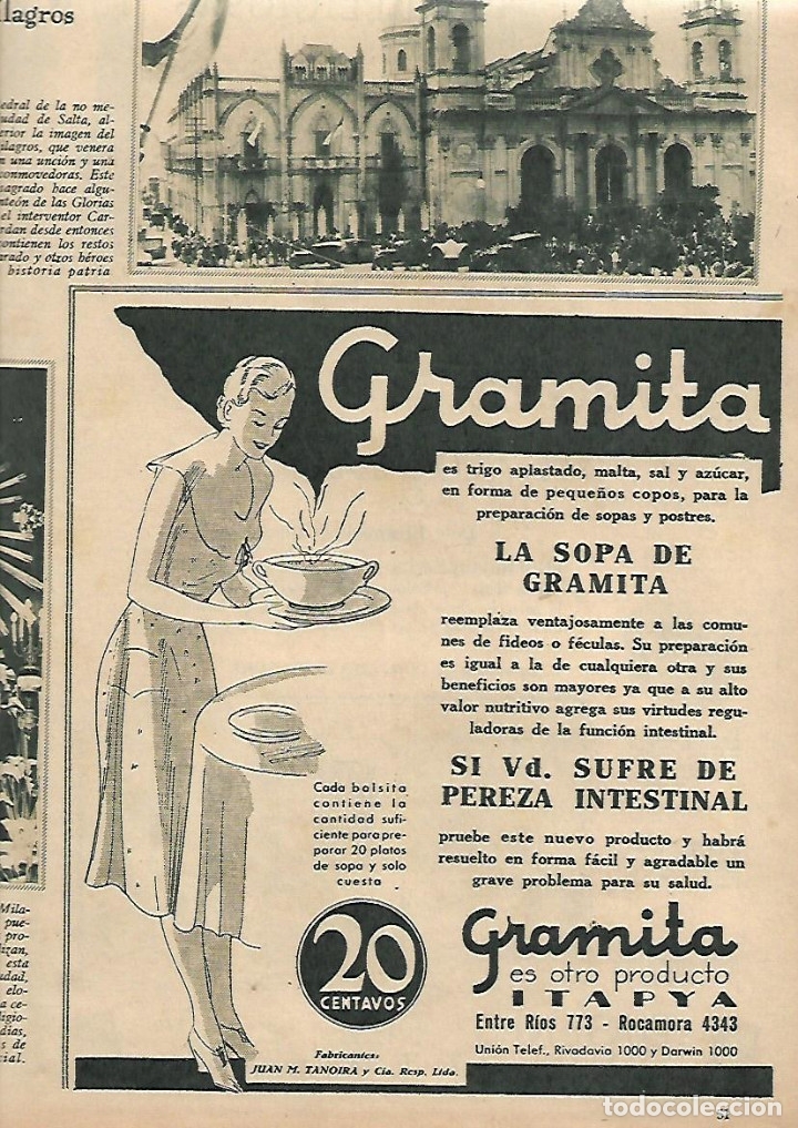 Collectionnisme: A&Ntilde;O 1934 RECORTE PRENSA PUBLICIDAD GRAMITA SOPA DE GRAMITA PRODUCTO ITAPYA ARGENTINA
