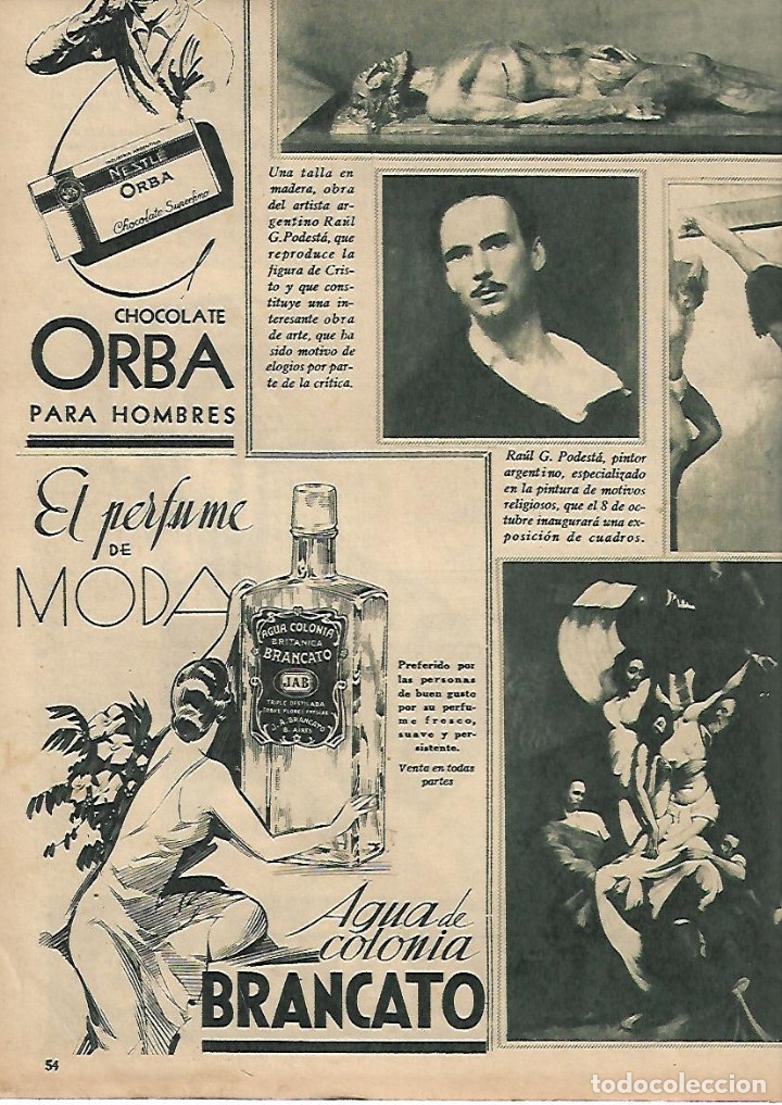Colecionismo: A&Ntilde;O 1934 PUBLICIDAD CHOCOLATE ORBA PARA HOMBRES NESTLE AGUA DE COLONIA BRANCATO