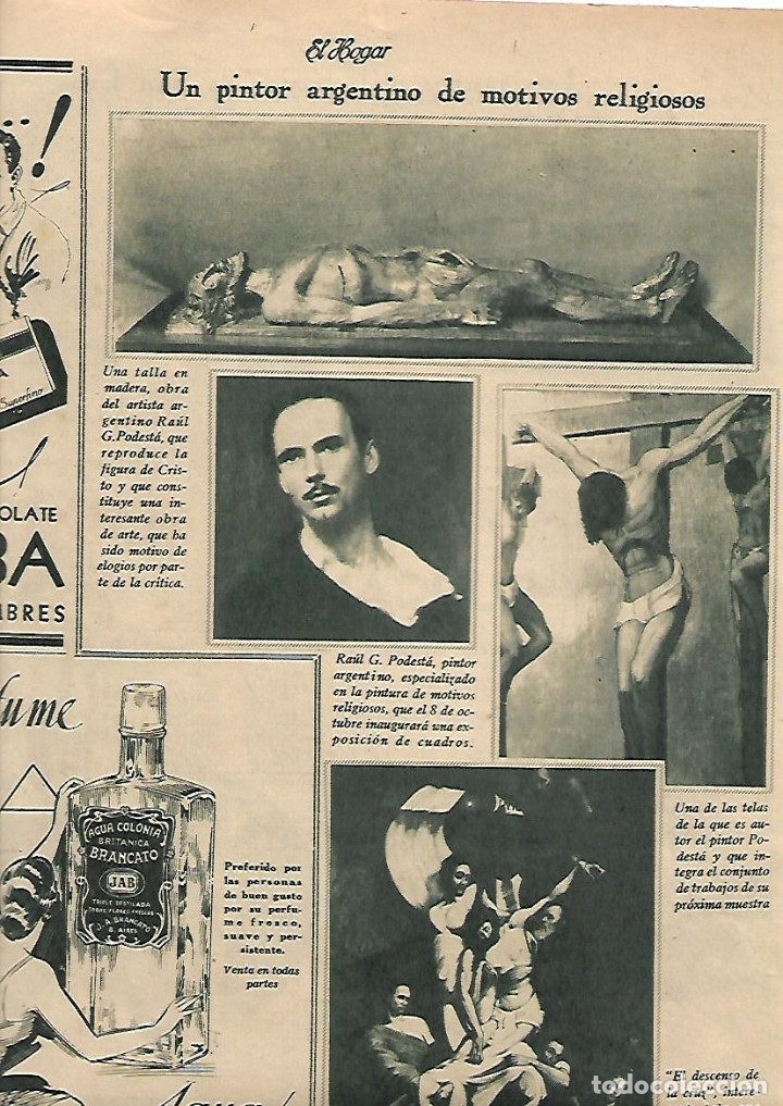 Collezionismo: A&Ntilde;O 1934 RECORTE PRENSA PINTURA ESCULTURA RAUL GUILLERMO PODESTA PINTOR ARGENTINO