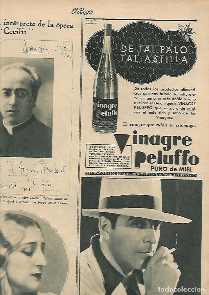 Collectionnisme: A&Ntilde;O 1934 RECORTE PRENSA PUBLICIDAD VINAGRE PELUFO PURO DE MIEL VICENTE PELUFFO