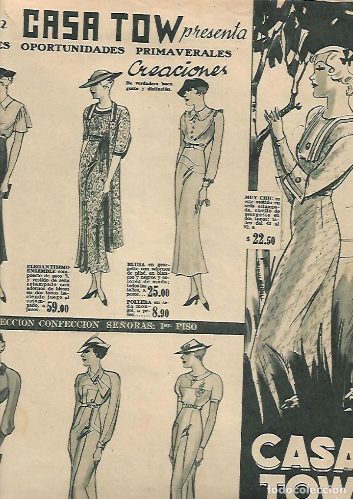 Colecionismo: A&Ntilde;O 1934 RECORTE PRENSA PUBLICIDAD CASA TOW MODA CONFECCION ALMACEN GALERIA GUEMES BUENOS AIRES