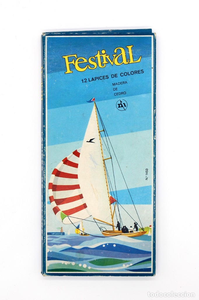 Coleccionismo: Caja de cart&oacute;n con 12 l&aacute;pices de colores. Marca Festival, Made in Spain. Original, a&ntilde;os 80.