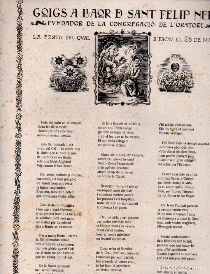 Collezionismo: GOIGS A LLAOR DE SANT FELIP NERI (VINYALS, 1946)