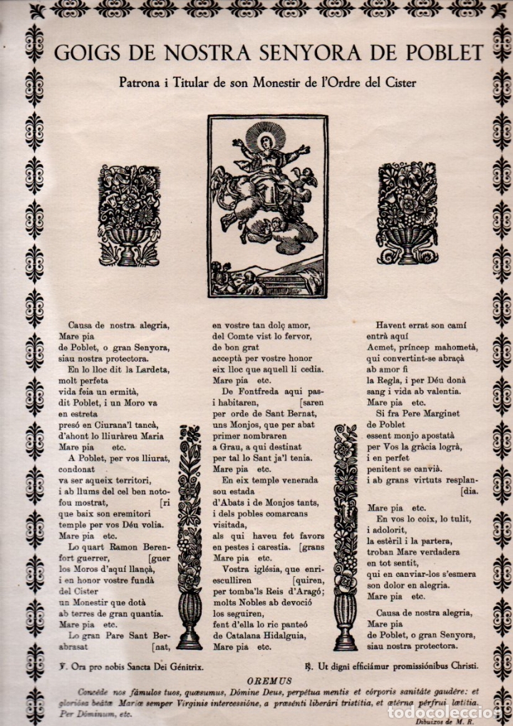 Collezionismo: GOIGS DE NOSTRA SENYORA DE POBLET (IMP. MON&Agrave;STICA, 1958)