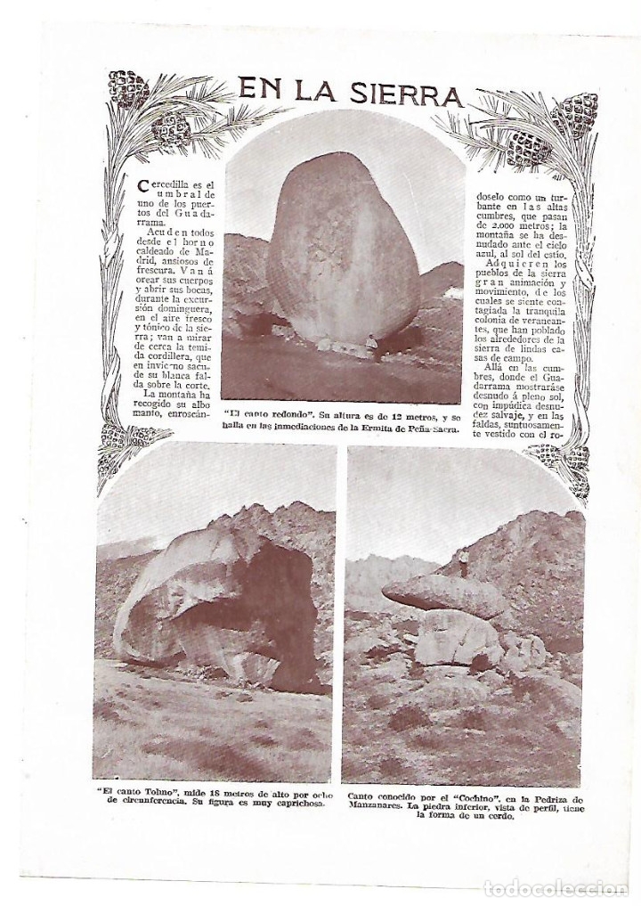 Colecionismo: A&Ntilde;O 1913 RECORTE PRENSA SIERRA DE CERCEDILLA CANTO REDONDO TOLMO COCHINO SIETE PICOS FUENTEFRIA