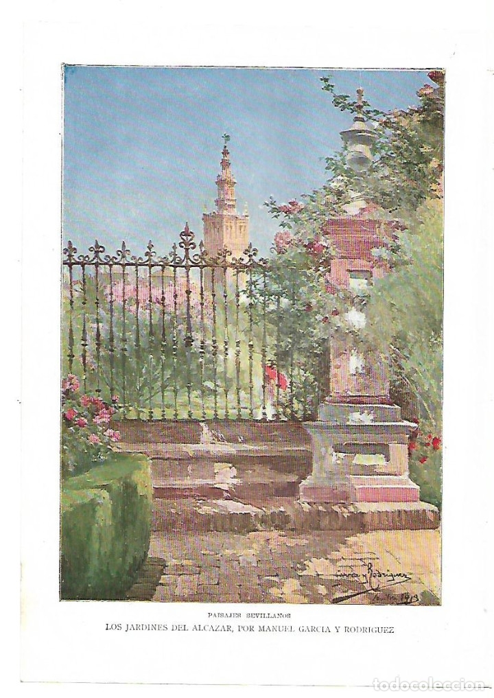 Colecionismo: A&Ntilde;O 1913 RECORTE PRENSA PINTURA DIBUJO REPRODUCCION  JARDINES DEL ALCAZAR MANUEL GARCIA RODRIGUEZ