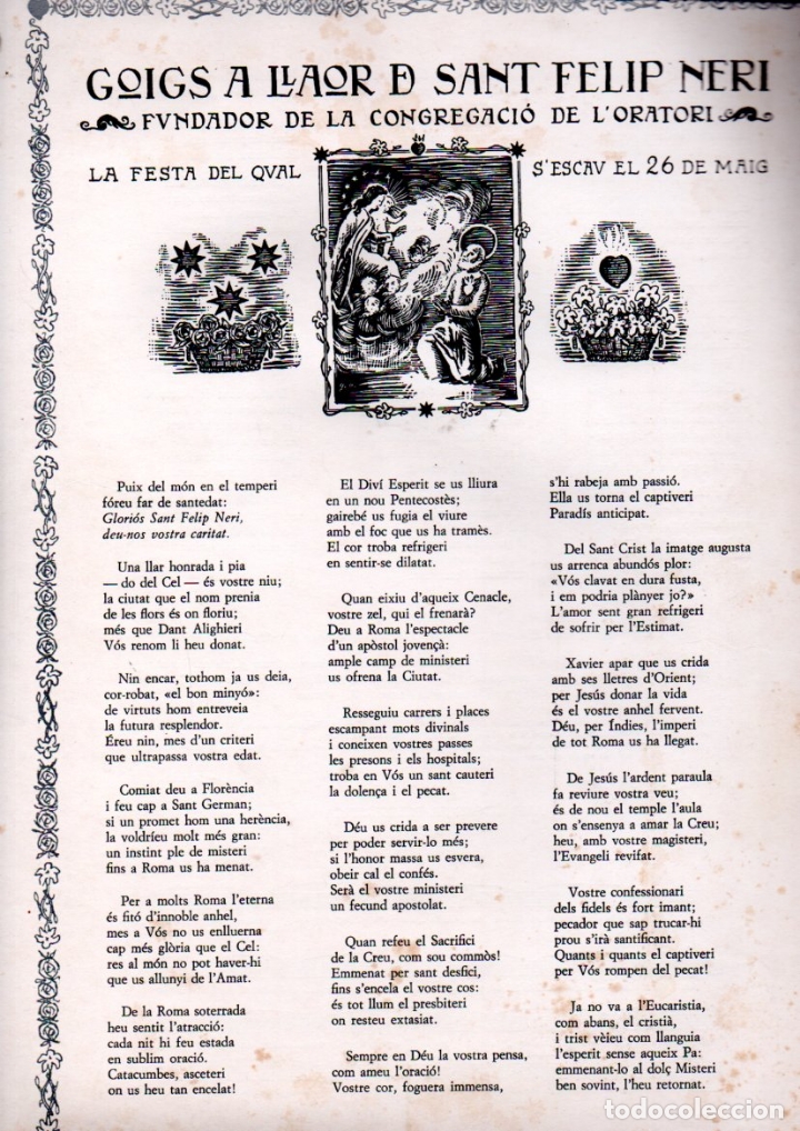 Collezionismo: GOIGS A LLAOR DE SANT FELIP NERI (1946)