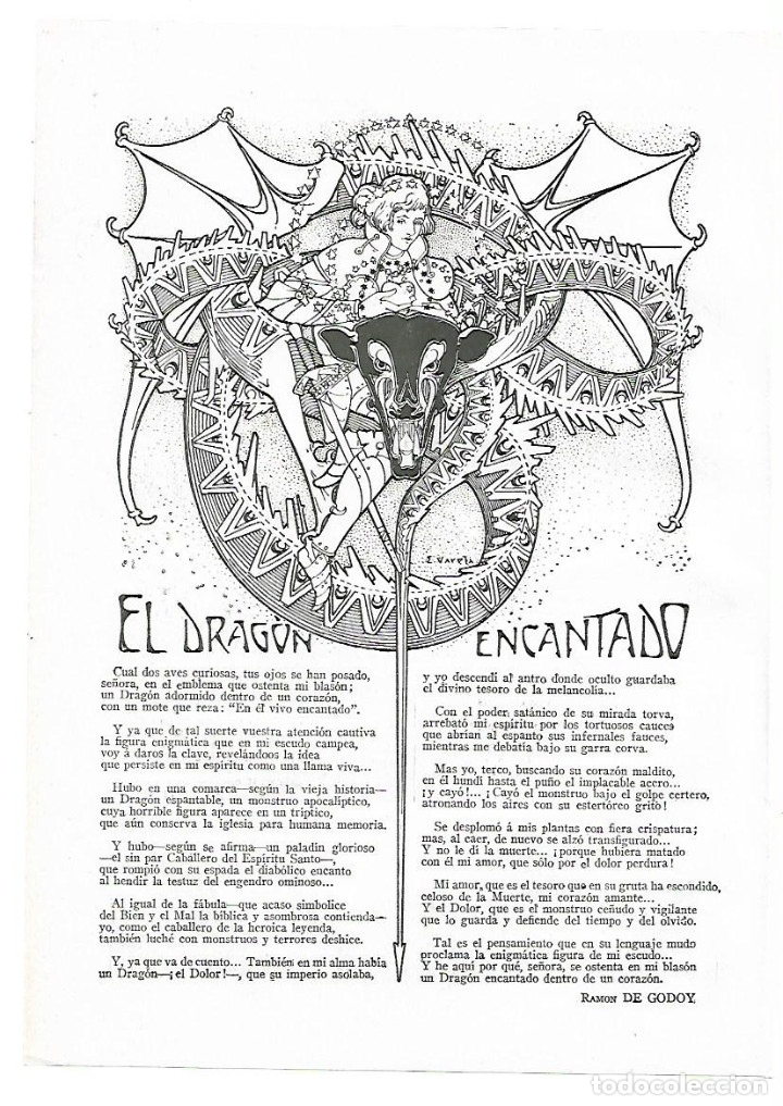 Colecionismo: A&Ntilde;O 1913 RECORTE PRENSA POESIA EL DRAGON ENCANTADO RAMON DE GODOY DIBUJO VARELA ILUSTRACION
