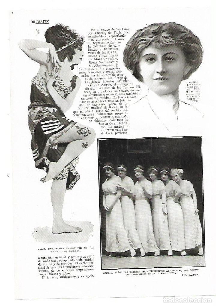 Collezionismo: A&Ntilde;O 1913 RECORTE PRENSA MADEMOISELLE BUGG PRIMER PREMIO OPERA PARIS TAMAR KARSAVINER TEATRO SALOME