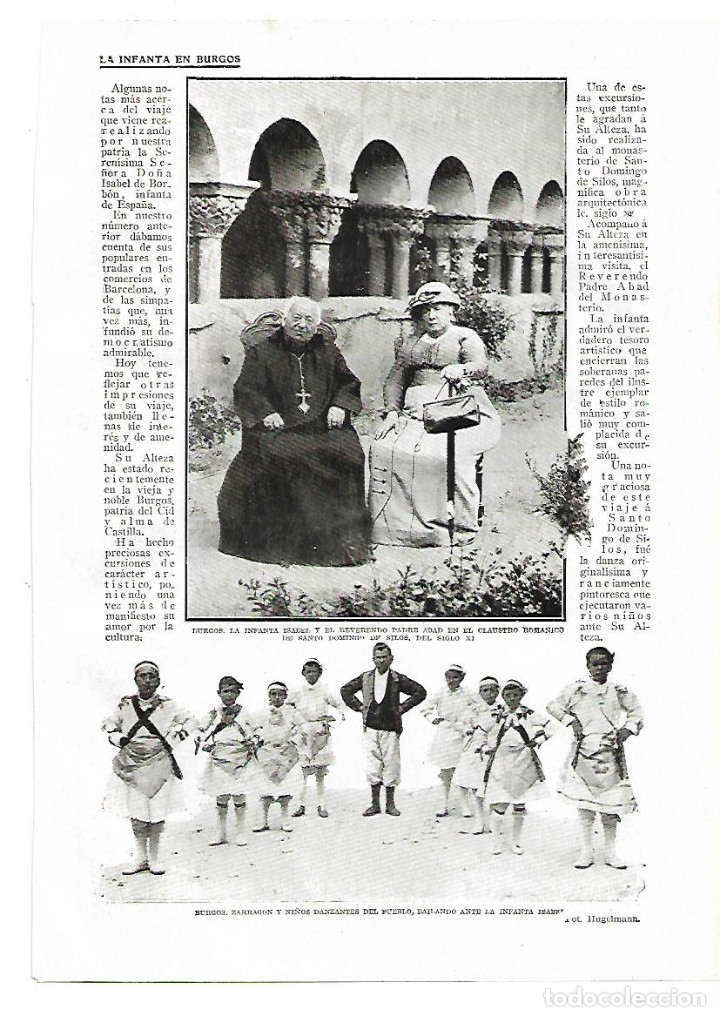 Coleccionismo: A&Ntilde;O 1913 RECORTE PRENSA INFANTA ISABEL EN BURGOS ZARRAGON NI&Ntilde;OS DANZANTES PADRE ABAD SILOS