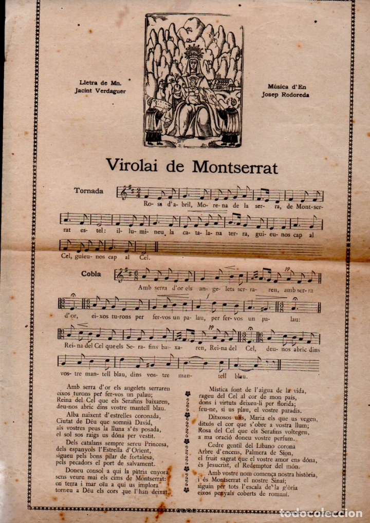 Collezionismo: GOIGS VIROLAI DE MONTSERRAT - VERDAGUER I RODOREDA
