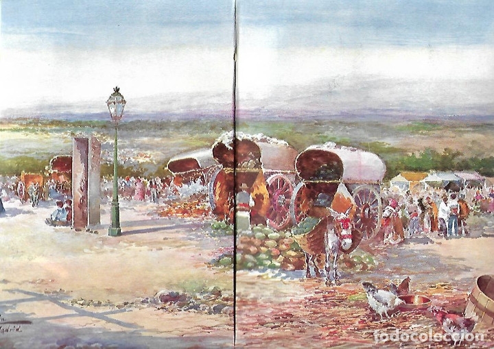 Collecting paper: A&Ntilde;O 1913 PINTURA LAMINA MADRID MERCADO DE LOS MELONES EN LAS VISTILLAS ENRIQUE MARIN CARRETAS