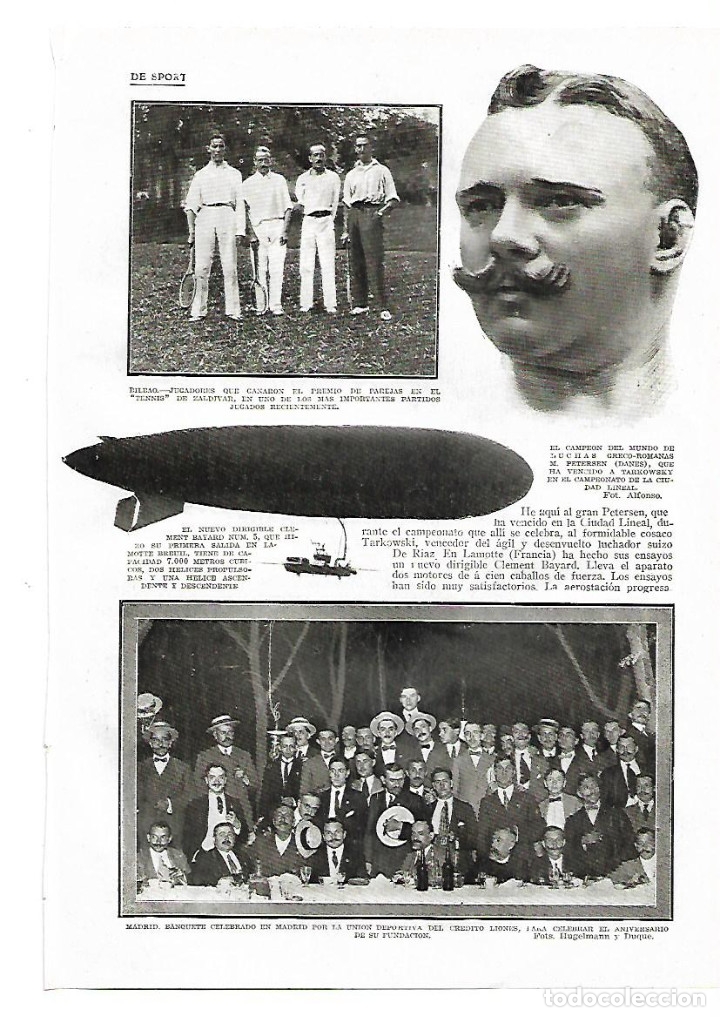 Collezionismo: A&Ntilde;O 1913 RECORTE PRENSA FOTOGRAFIA BANQUETE UNION DEPORTIVA CREDITO LIONES ANIVERSARIO FUNDACION