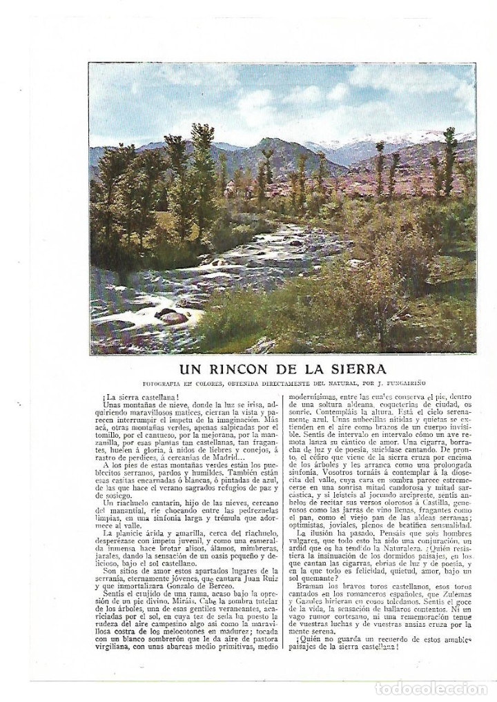 Collezionismo: A&Ntilde;O 1913 RECORTE PRENSA RELATO CORTO UN RICON DE LA SIERRA FOTOGRAFIA EN COLOR FUNGAIRI&Ntilde;O