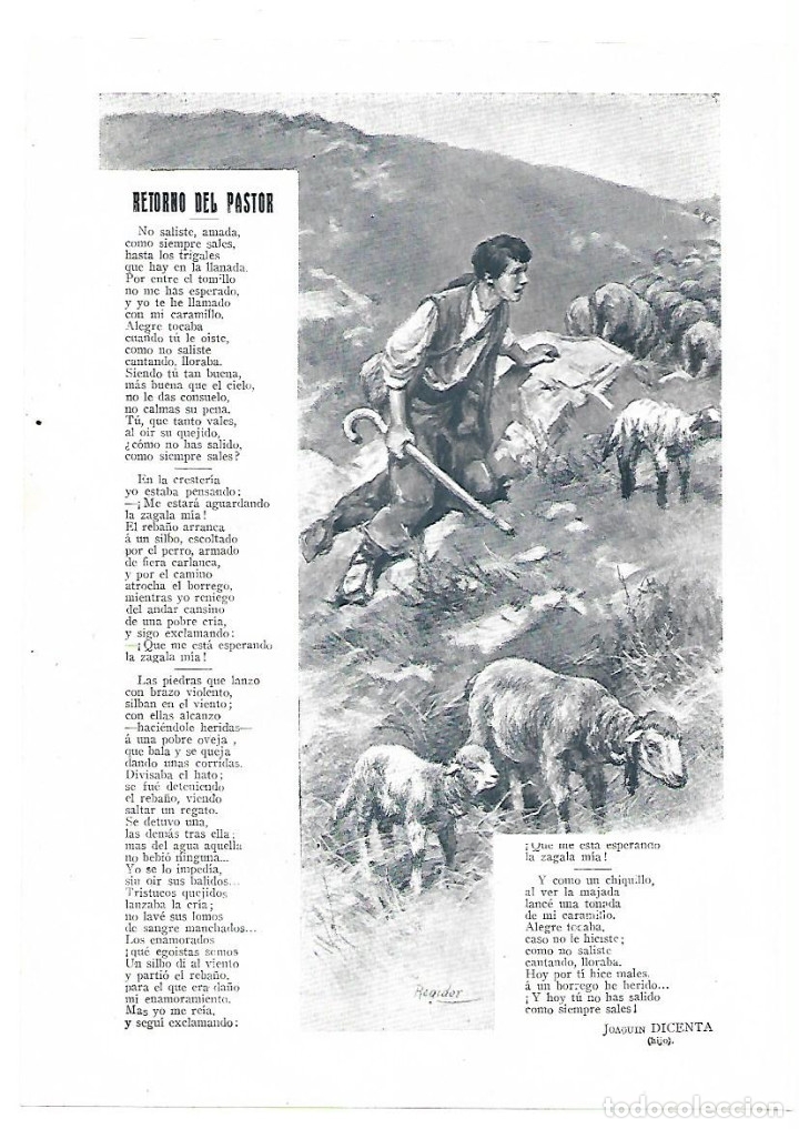 Collezionismo: A&Ntilde;O 1913 RECORTE PRENSA POESIA RETORNO DEL PASTOR JOAQUIN DICENTA HIJO DIBUJO REGIDOR ILUSTRACION