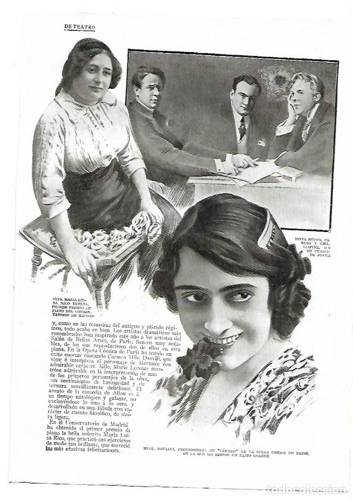 Colecionismo: A&Ntilde;O 1913 RECORTE PRENSA LUISA RICO BUELTA PRIMER PREMIO PIANO CONSERVATORIO DE MADRID