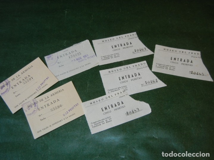Coleccionismo: LOTE 7 ENTRADAS MONUMENTOS MADRID PALACIO REAL MUSEO PRADO Y ARMERIA 1951