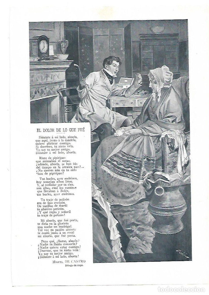 Collezionismo: A&Ntilde;O 1913 RECORTE PRENSA POESIA EL DOLOR DE LO QUE FUE MANUEL DE CASTRO DIBUJO ESPI ILUSTRACION