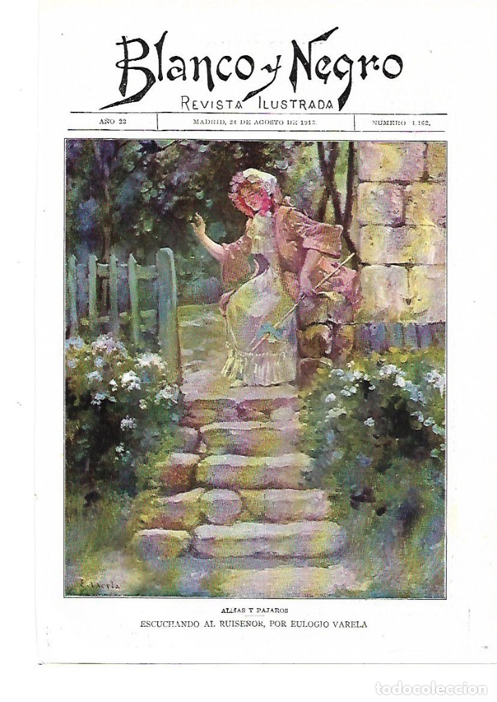 Sammelleidenschaft Papier: A&Ntilde;O 1913 RECORTE PRENSA PINTURA DIBUJO REPRODUCCION ESCUCHANDO AL RUISE&Ntilde;OR POR EULOGIO VARELA