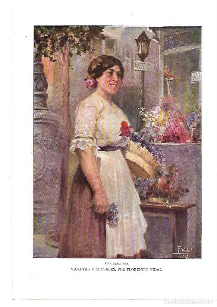 Collezionismo: A&Ntilde;O 1913 RECORTE PRENSA PINTURA DIBUJO REPRODUCCION FLORISTA VIOLETAS Y CLAVELES POR FLORENCIO VIDAL