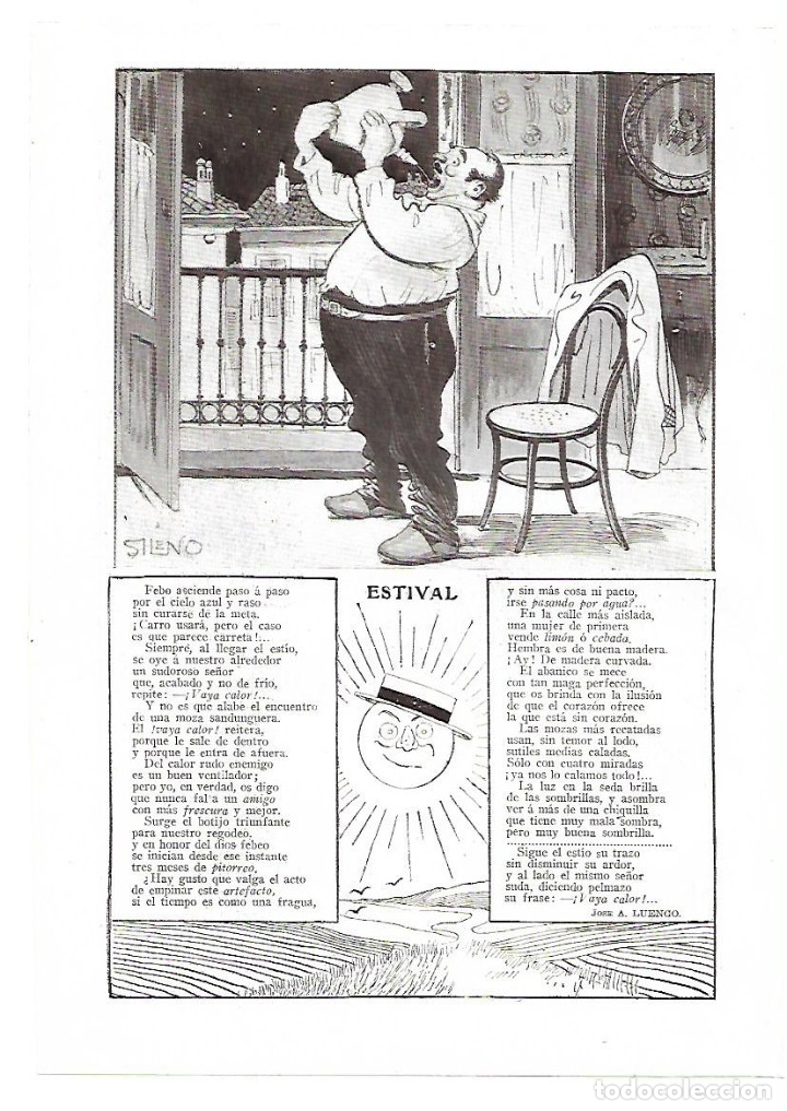 Collectionnisme: A&Ntilde;O 1913 RECORTE PRENSA POESIA ESTIVAL HUMOR JOSE LUENGO DIBUJO SILENO ILUSTRACION