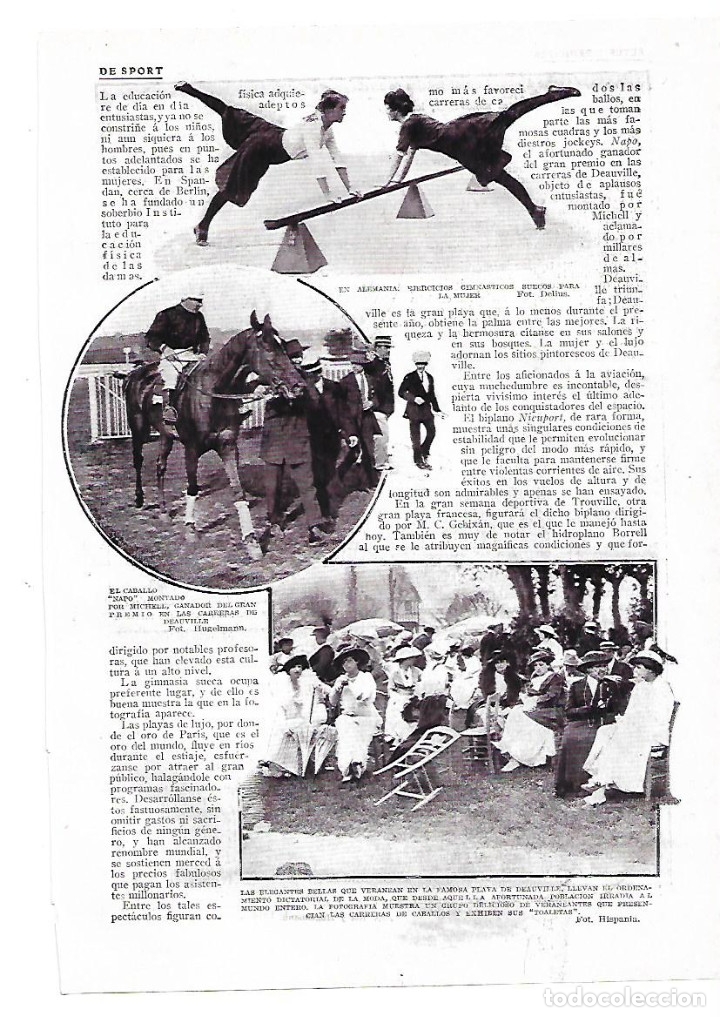 Collectionnisme: A&Ntilde;O 1913 RECORTE PRENSA DEPORTES HIPICA GRAN PREMIO CARRERAS CABALLOS DEAUVILLE NAPO GANADOR MICHELL