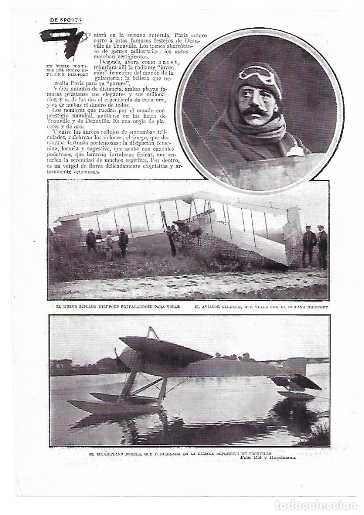 Colecionismo: A&Ntilde;O 1913 RECORTE PRENSA AVIACION NUEVO BIPLANO NIEUPORT AVIADOR GELEXEM