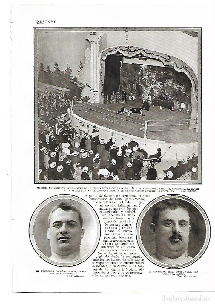 Collectionnisme: A&Ntilde;O 1913 RECORTE PRENSA DEPORTES MADRID LUCHA JAVIER OCHOA TARKOWSKI