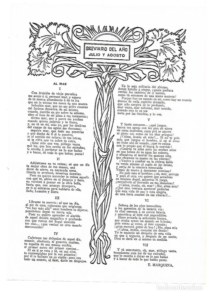 Colecionismo: A&Ntilde;O 1913 RECORTE PRENSA POESIA BREVIARIO DEL A&Ntilde;O JULIO Y AGOSTO POR EDUARDO MARQUINA