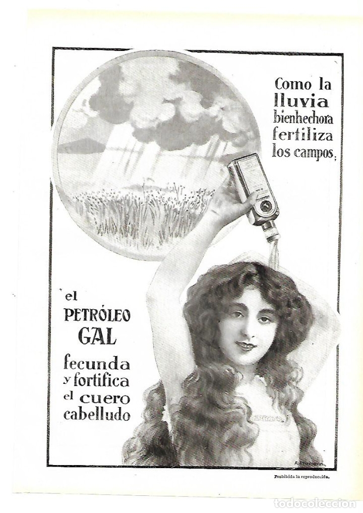 Collezionismo: A&Ntilde;O 1913 RECORTE PRENSA PUBLICIDAD PETROLEO GAL PARA EL CABELLO