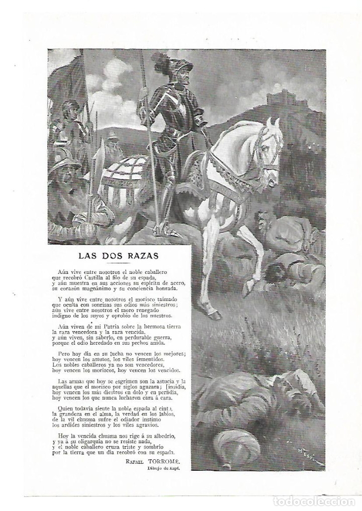 Collectionnisme: A&Ntilde;O 1913 RECORTE PRENSA POESIA LAS DOS RAZAS POR RAFAEL TORROME DIBUJO ESPI ILUSTRACION