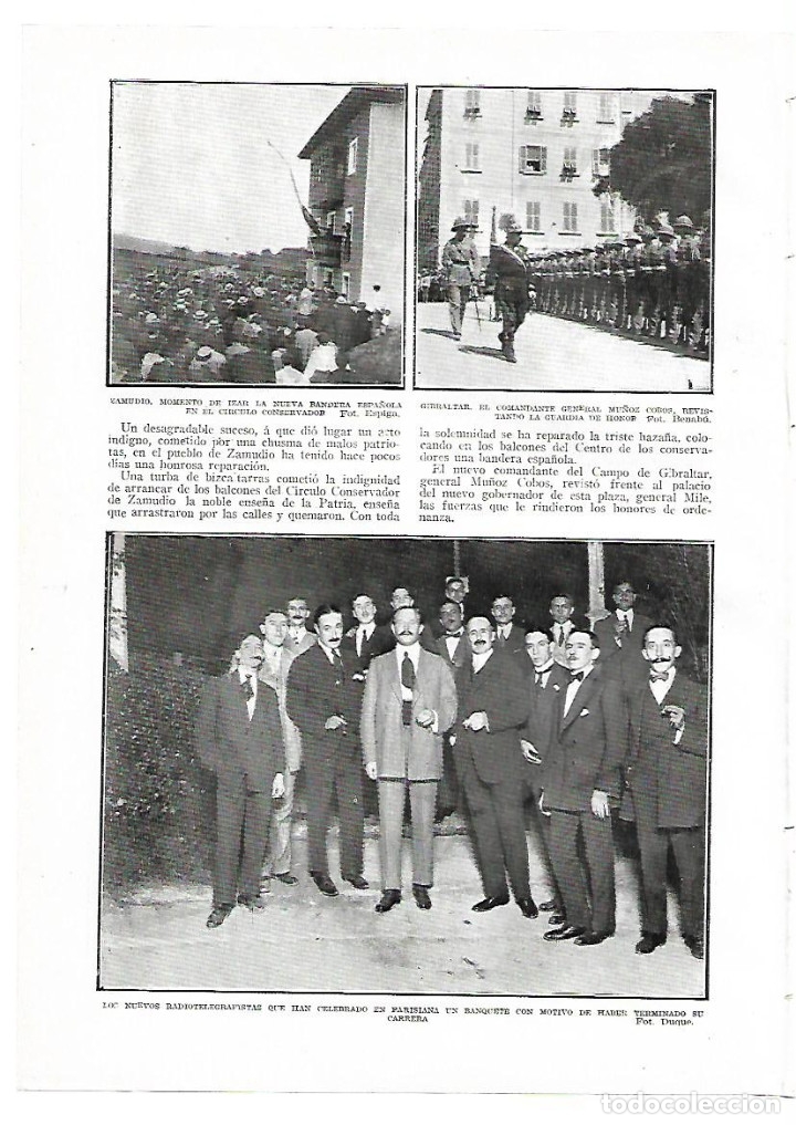 Collezionismo: A&Ntilde;O 1913 RECORTE PRENSA ZAMUDIO IZAMIENTO NUEVA BANDERA ESPA&Ntilde;OLA CIRCULO CONSERVADOR