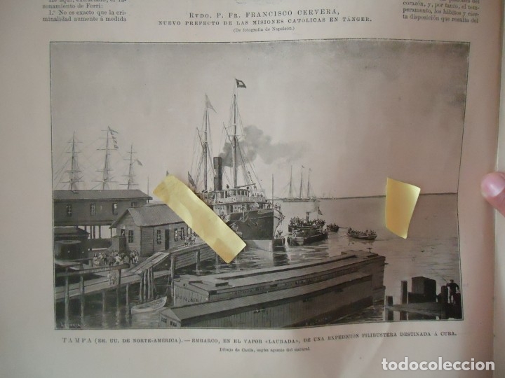 Coleccionismo: litografia vintage 1896 barco vapor laurada tampa eeuu usa guerra cuba militar soldado