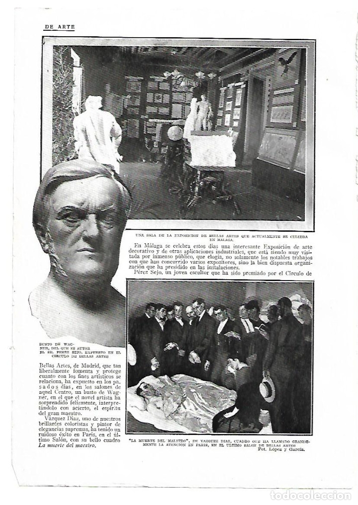 Colecionismo: A&Ntilde;O 1913 RECORTE PRENSA PINTURA CUADRO LA MUERTE DEL MAESTRO VAZQUEZ DIAZ EN LA EXPOSICION DE PARIS