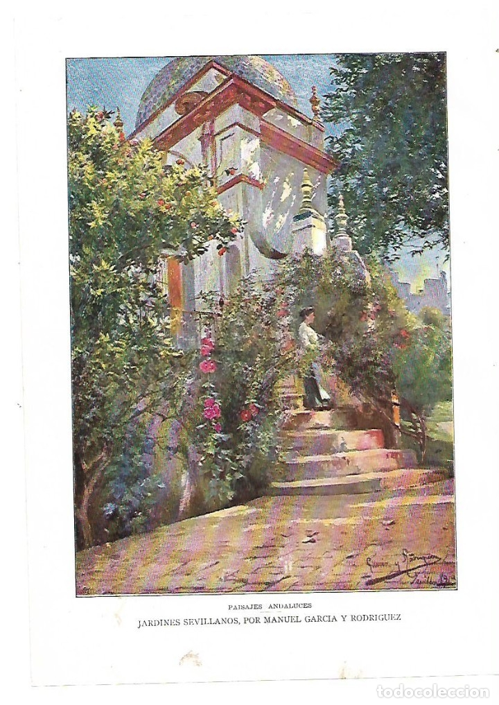 Collezionismo: A&Ntilde;O 1913 RECORTE PRENSA PINTURA DIBUJO  SEVILLA JARDINES SEVILLANOS MANUEL GARCIA RODRIGUEZ