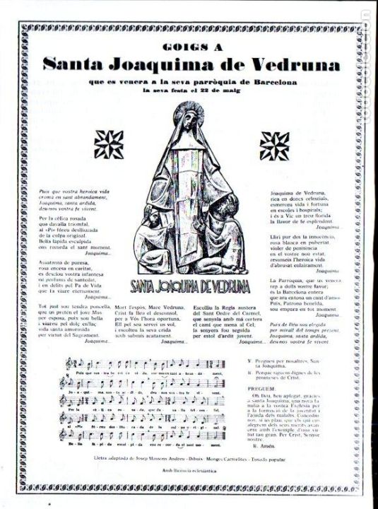Collezionismo: GOIGS DE SANTA JOAQUIMA DE VEDRUNA BARCELONA (S.D..)