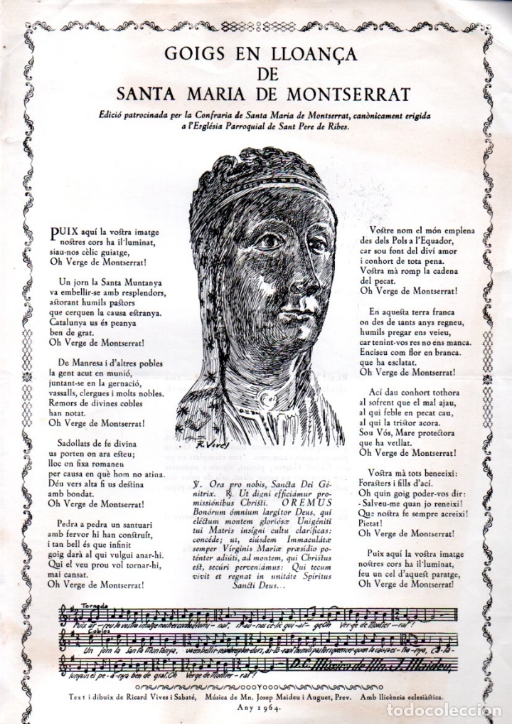 Collezionismo: GOIGS A SANTA MARIA DE MONTSERRAT SANT PERE DE RIBES (VIVES I SABAT&Eacute;, 1964)