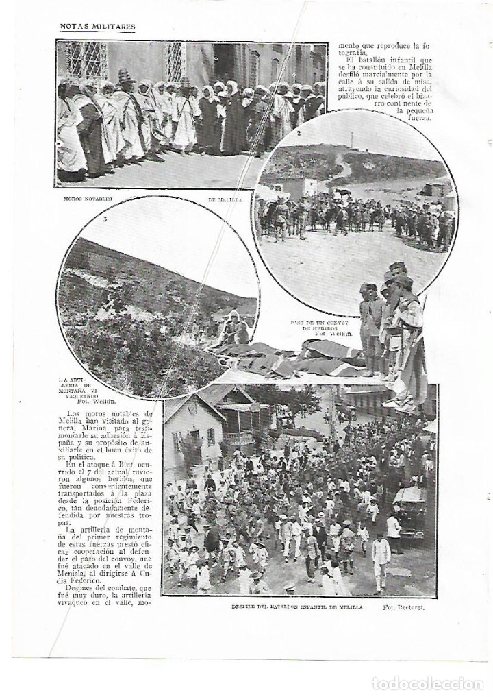 Collezionismo: A&Ntilde;O 1913 RECORTE PRENSA MELILLA FOTOGRAFIA DESFILE DEL BATALLON INFANTIL