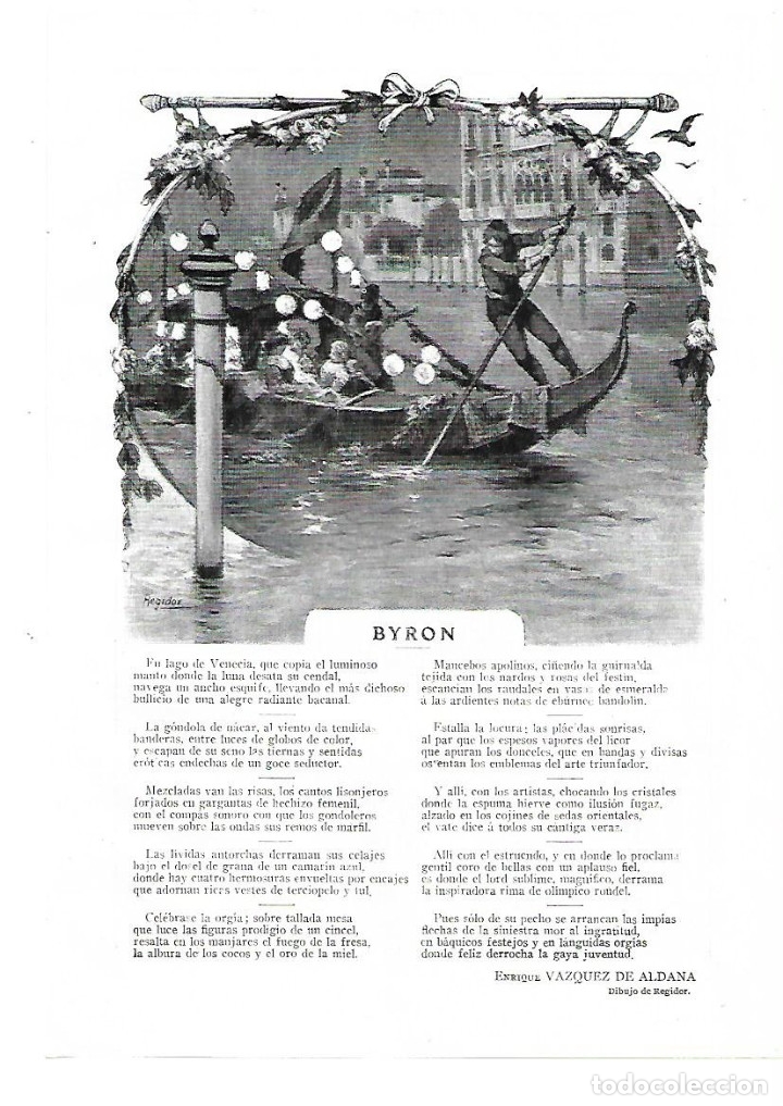 Collezionismo: A&Ntilde;O 1913 RECORTE PRENSA POESIA BAYRON POR ENRIQUE VAZQUEZ DE ALDANA DIBUJO REGIDOR ILUSTRACION