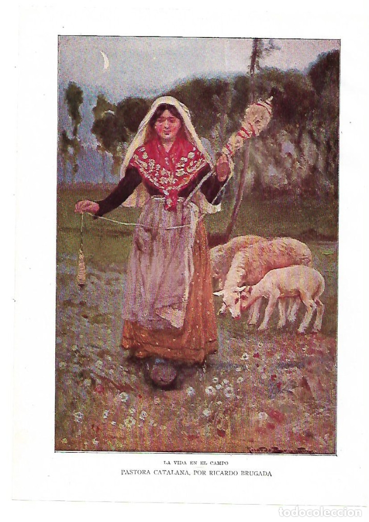Collezionismo: A&Ntilde;O 1913 RECORTE PRENSA PINTURA DIBUJO REPRODUCCION PASTORA CATALANA RICARDO BRUGADA TIPOS